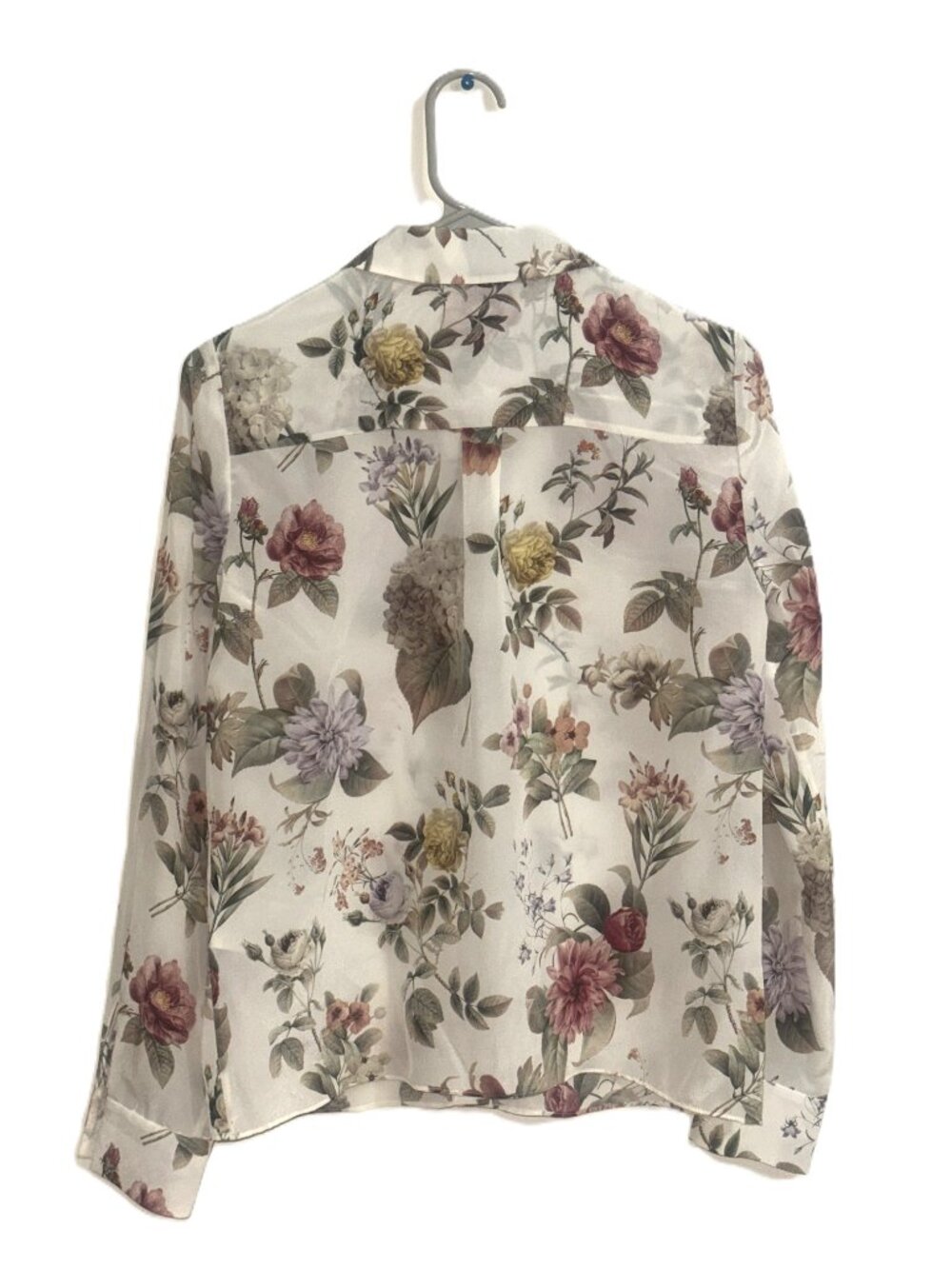Alice + Olivia Willa Floral Silk Blouse Top XS EUC Cream Botanical Button Down - Picture 2 of 7